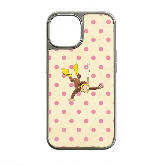 Holographic Chrome Phone Case - Scuba Diver Design with Pink Dots