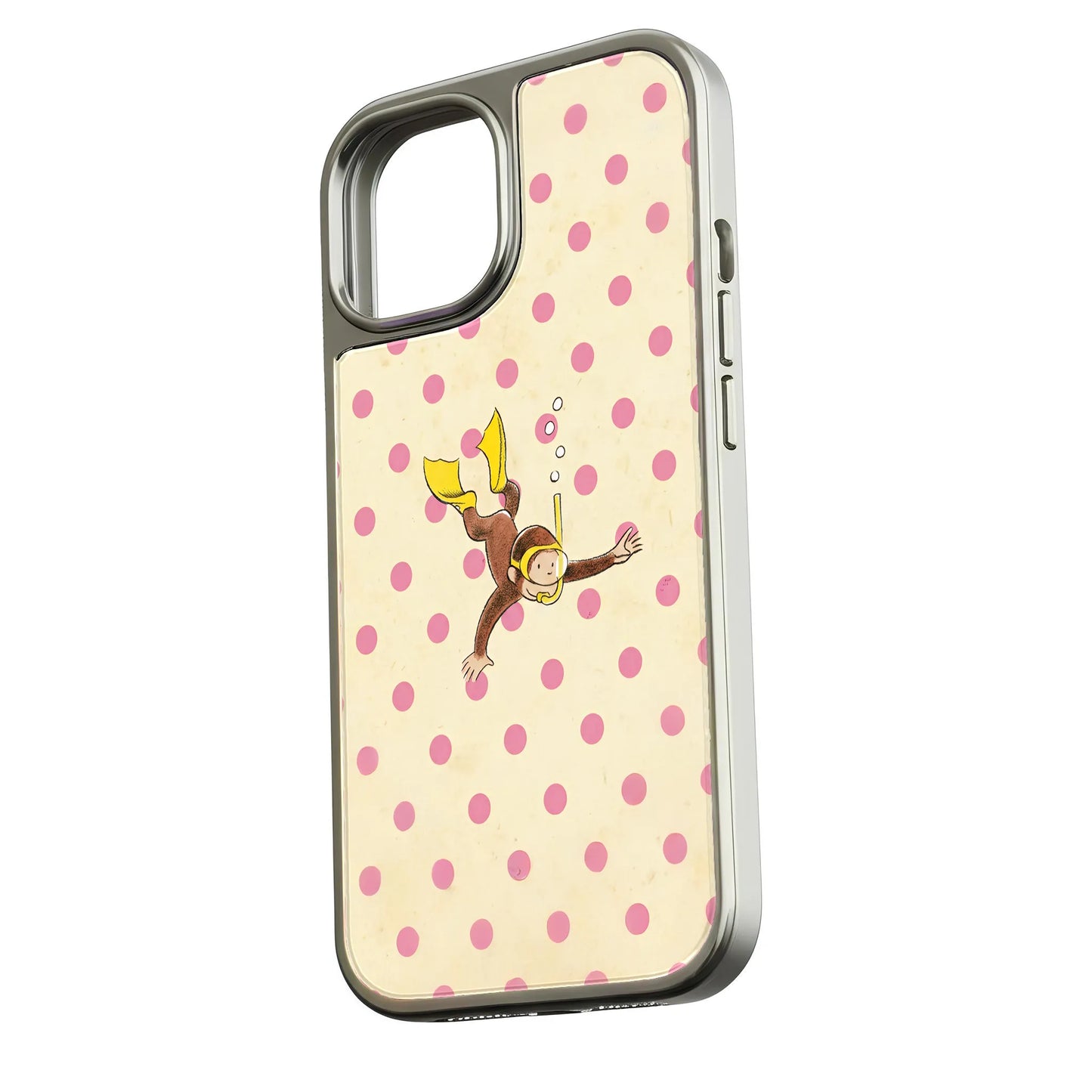 Holographic Chrome Phone Case - Scuba Diver Design with Pink Dots