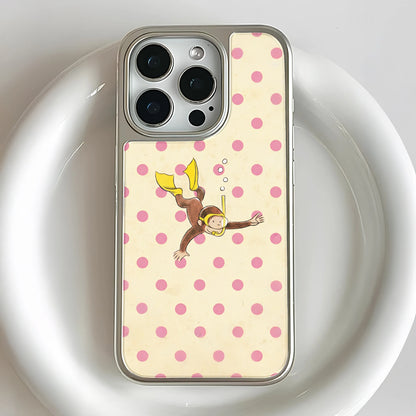 Holographic Chrome Phone Case - Scuba Diver Design with Pink Dots