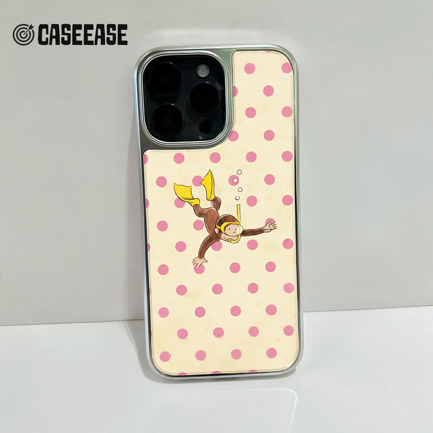 Holographic Chrome Phone Case - Scuba Diver Design with Pink Dots