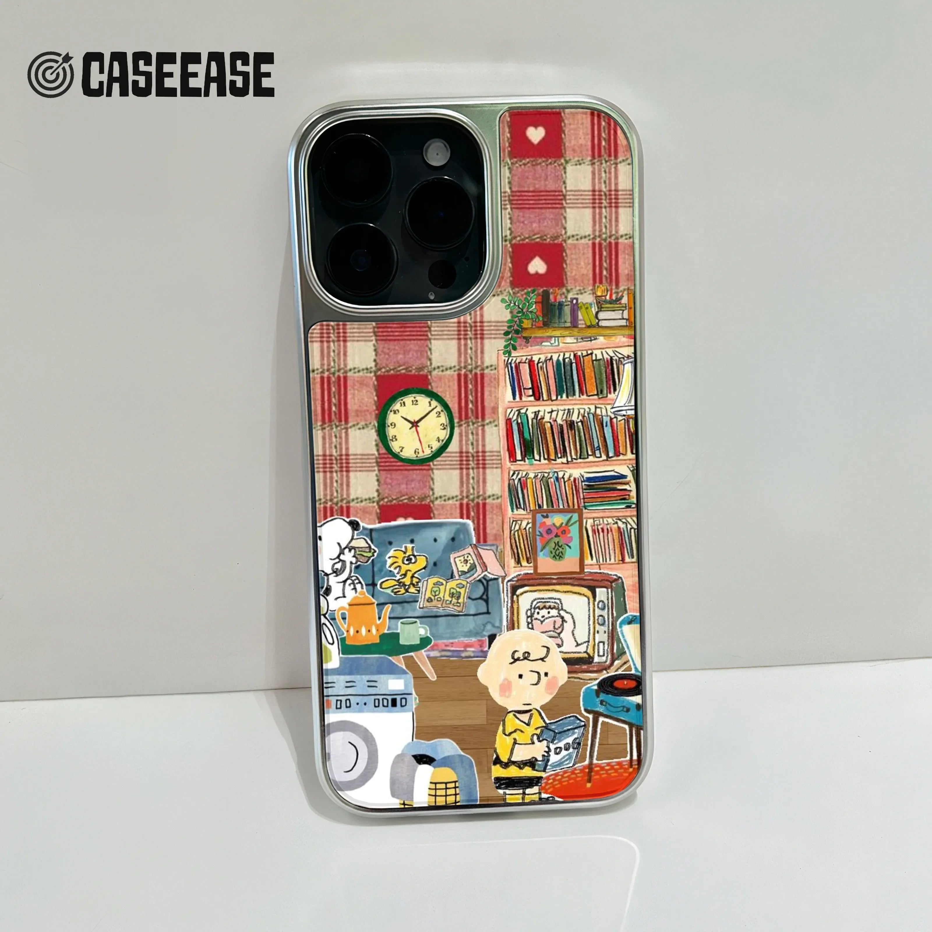Holographic Chrome Cozy Living Room Phone Case - Whimsical Illustration