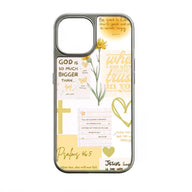Funda holográfica cromada con frases inspiradoras sobre la fe y la naturaleza