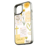 Funda holográfica cromada con frases inspiradoras sobre la fe y la naturaleza