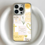 Funda holográfica cromada con frases inspiradoras sobre la fe y la naturaleza