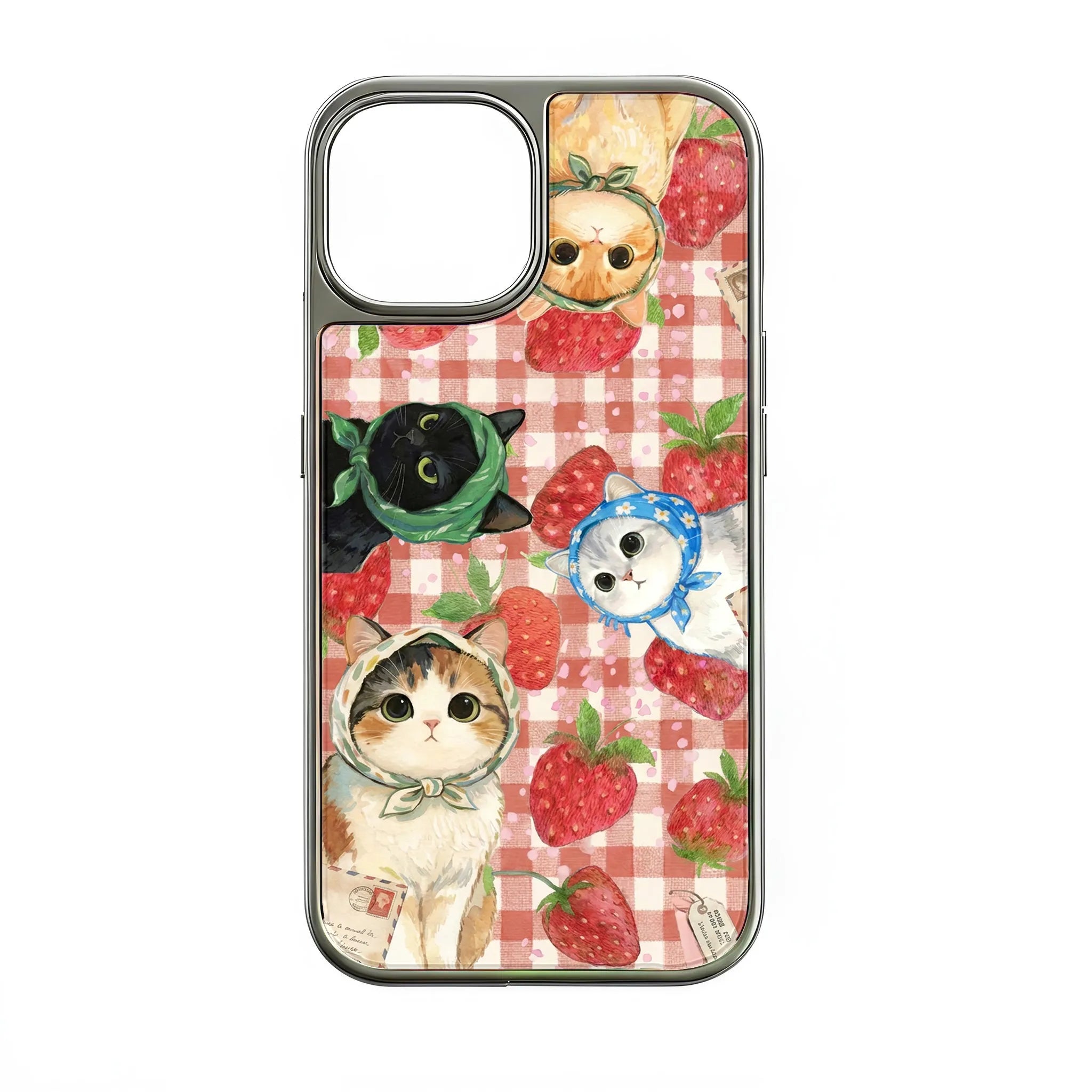 Funda para teléfono holográfica cromada con gato y fresa