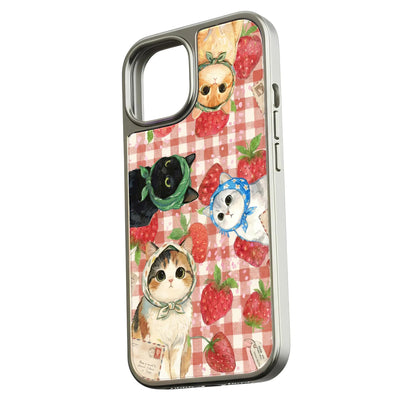 Holographic Chrome Cat and Strawberry Phone Case