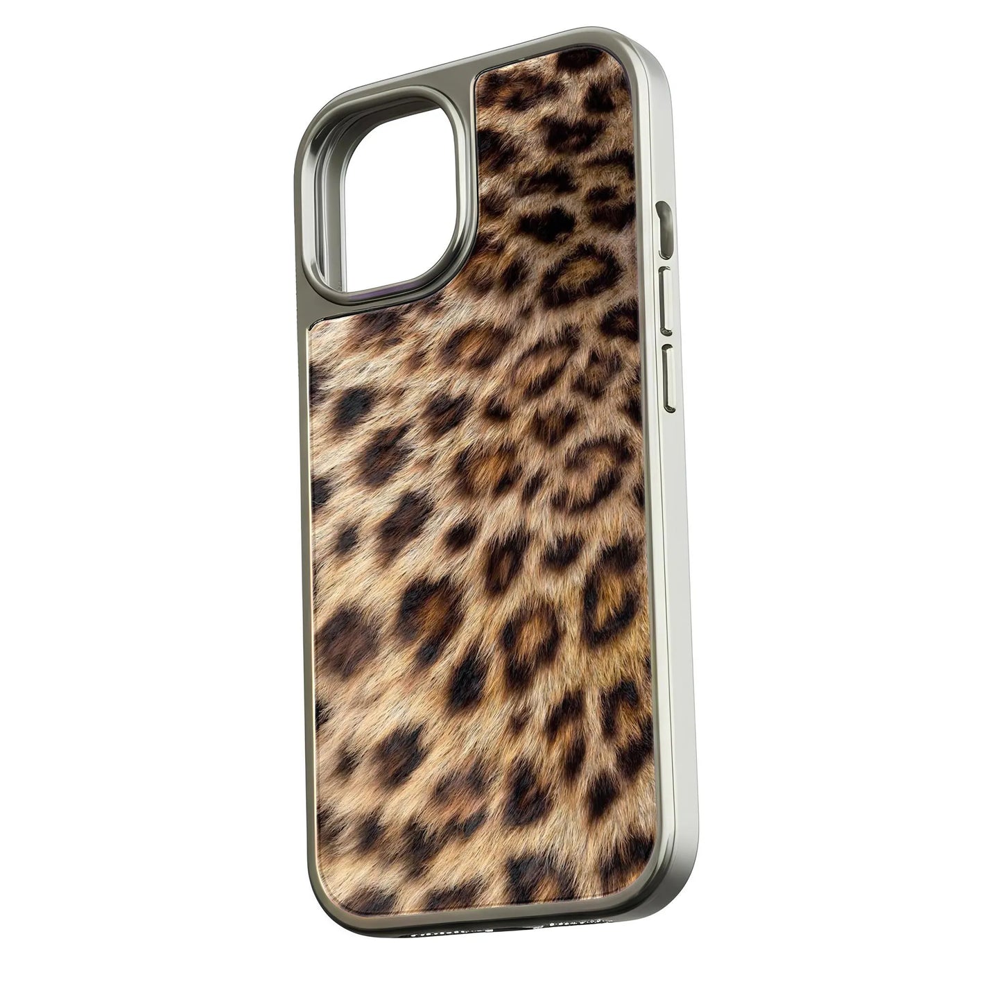 Holographic Chrome Leopard Print Phone Case - Stylish Animal Pattern