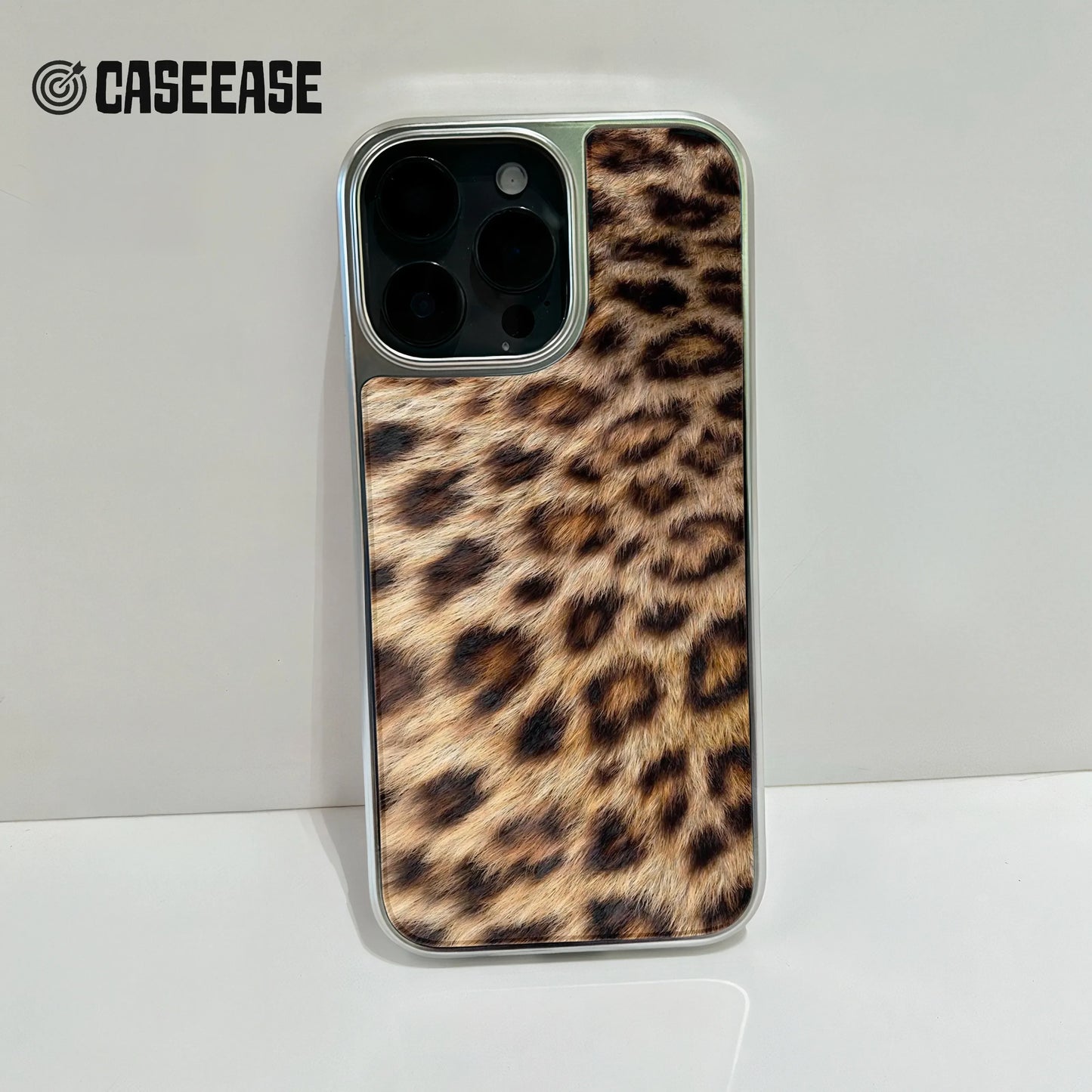 Holographic Chrome Leopard Print Phone Case - Stylish Animal Pattern