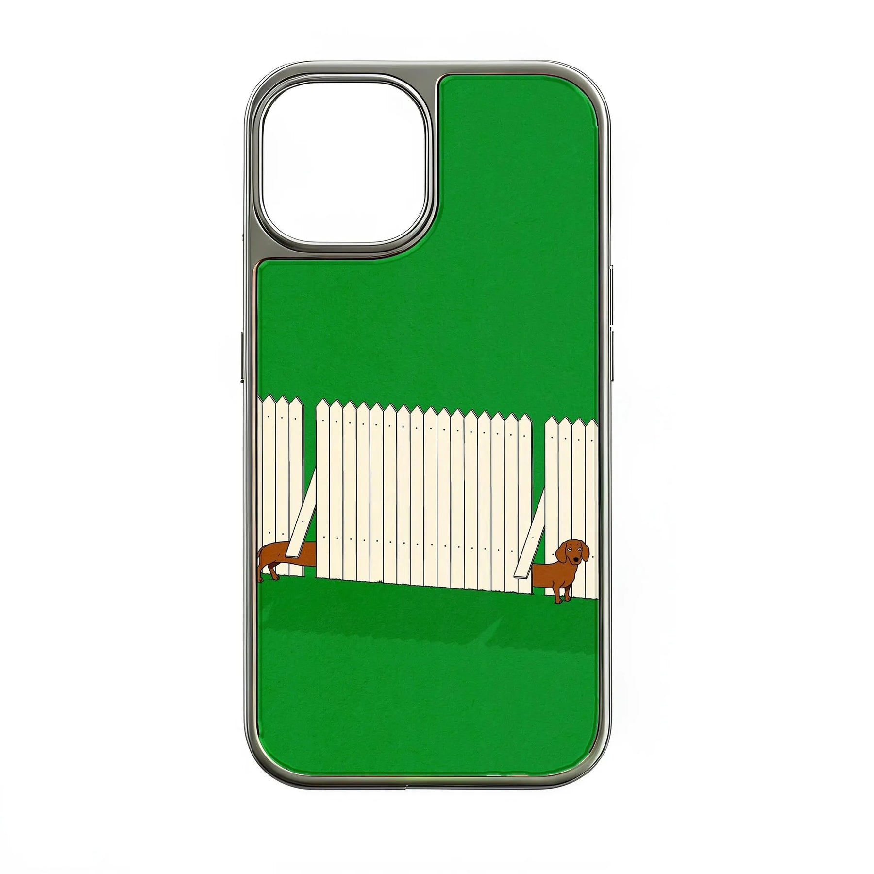 Funda holográfica cromada para iPhone 15 Pro - Cachorros juguetones y césped verde