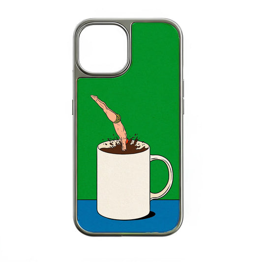 Funda holográfica cromada para iPhone 14 Pro - Diseño Coffee Dive y metalizado