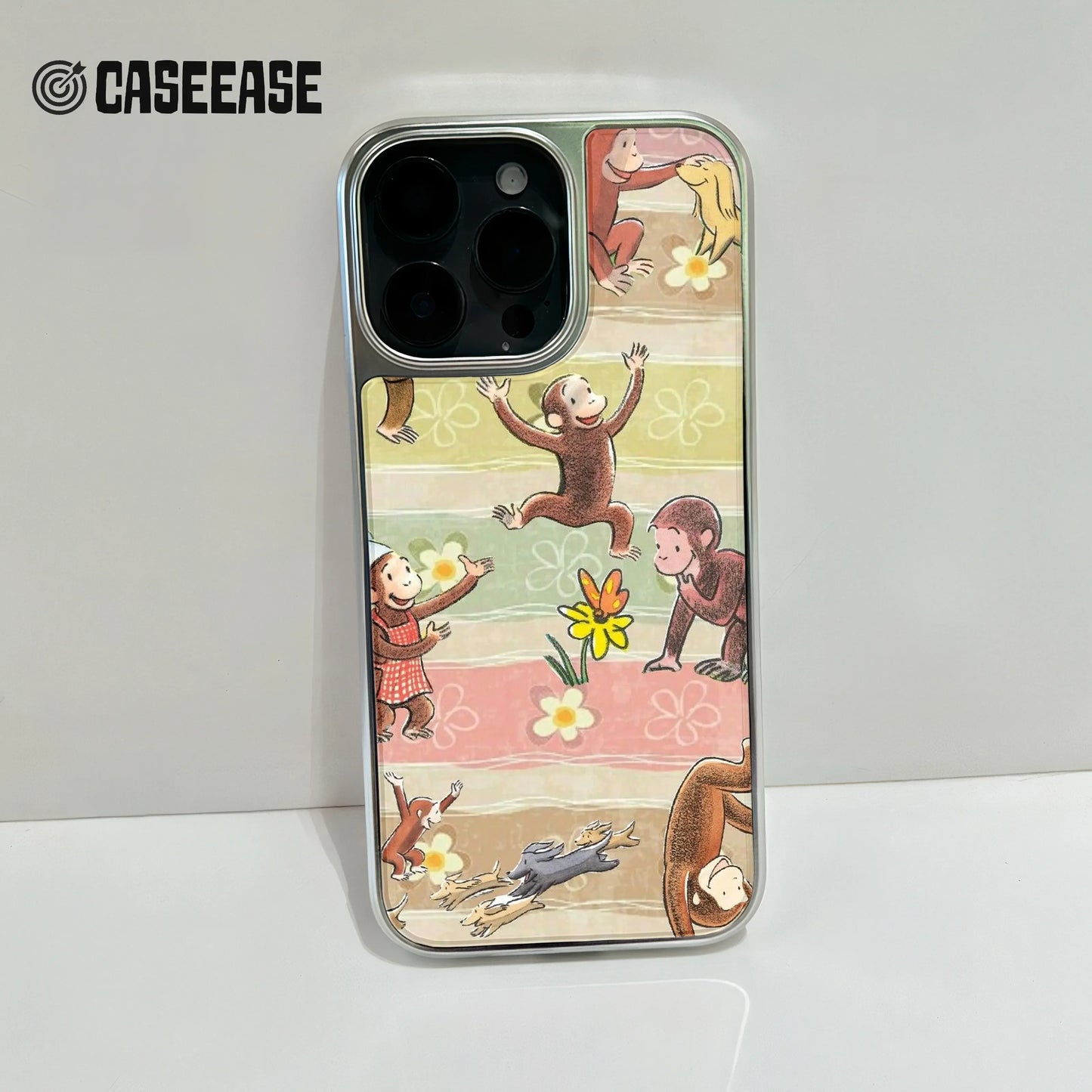 Funda holográfica cromada con diseño de mono curioso - Diseño colorido
