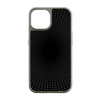 Holographic Chrome iPhone 15 Pro Phone Case - Black Grid Design