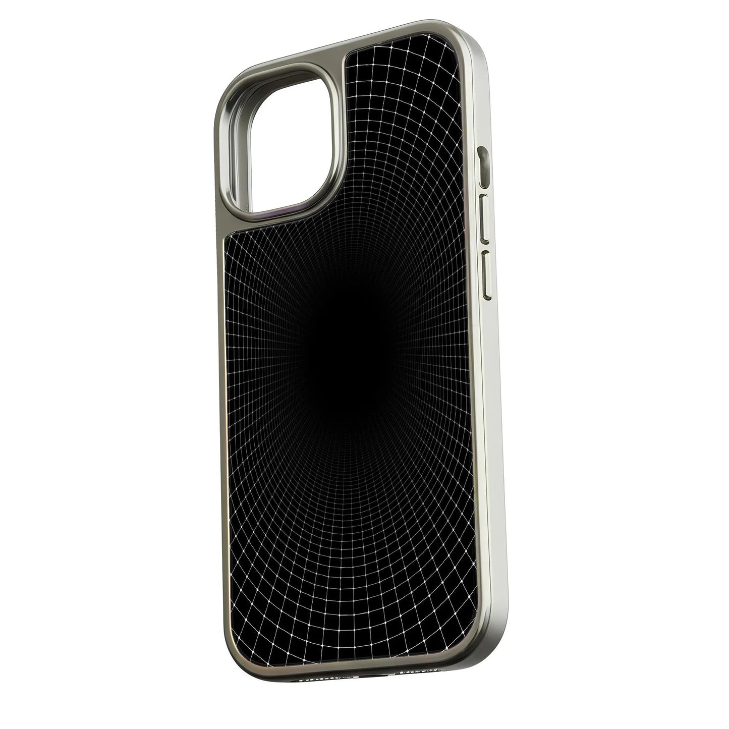 Holographic Chrome iPhone 15 Pro Phone Case - Black Grid Design