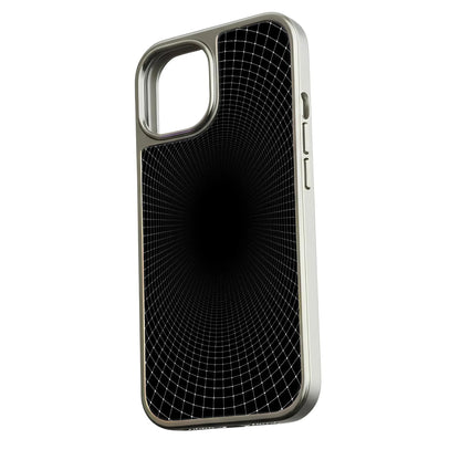 Holographic Chrome iPhone 15 Pro Phone Case - Black Grid Design