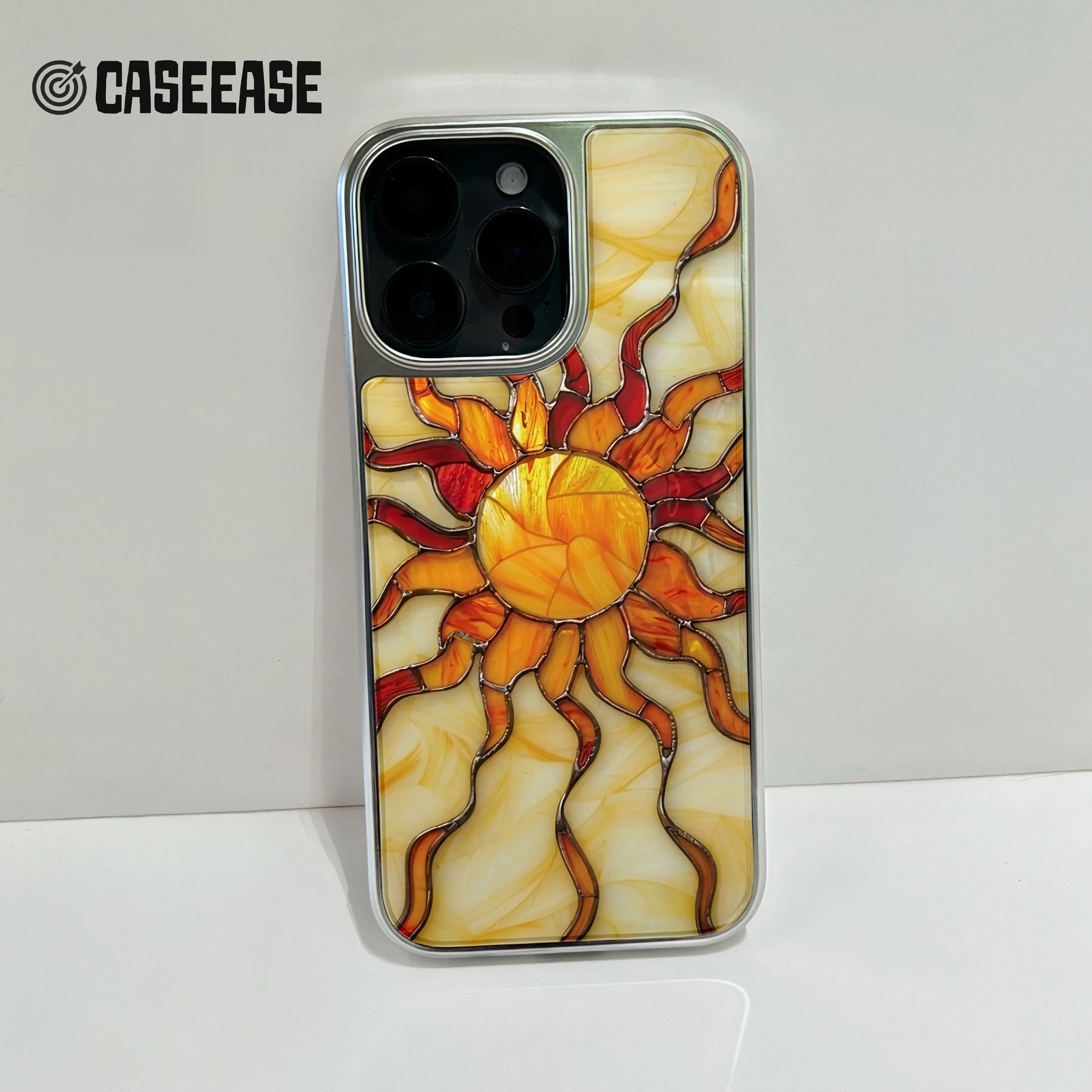 Holographic Chrome Sun Phone Case - Stained Glass Design & Vibrant Colors