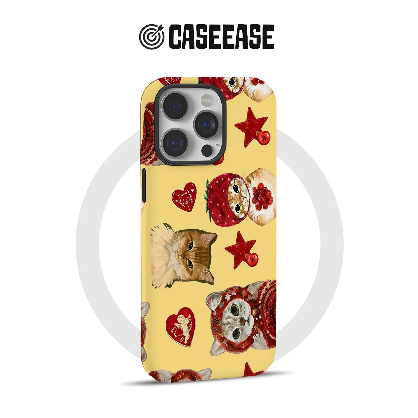 Bonita funda para teléfono con gato y fresa