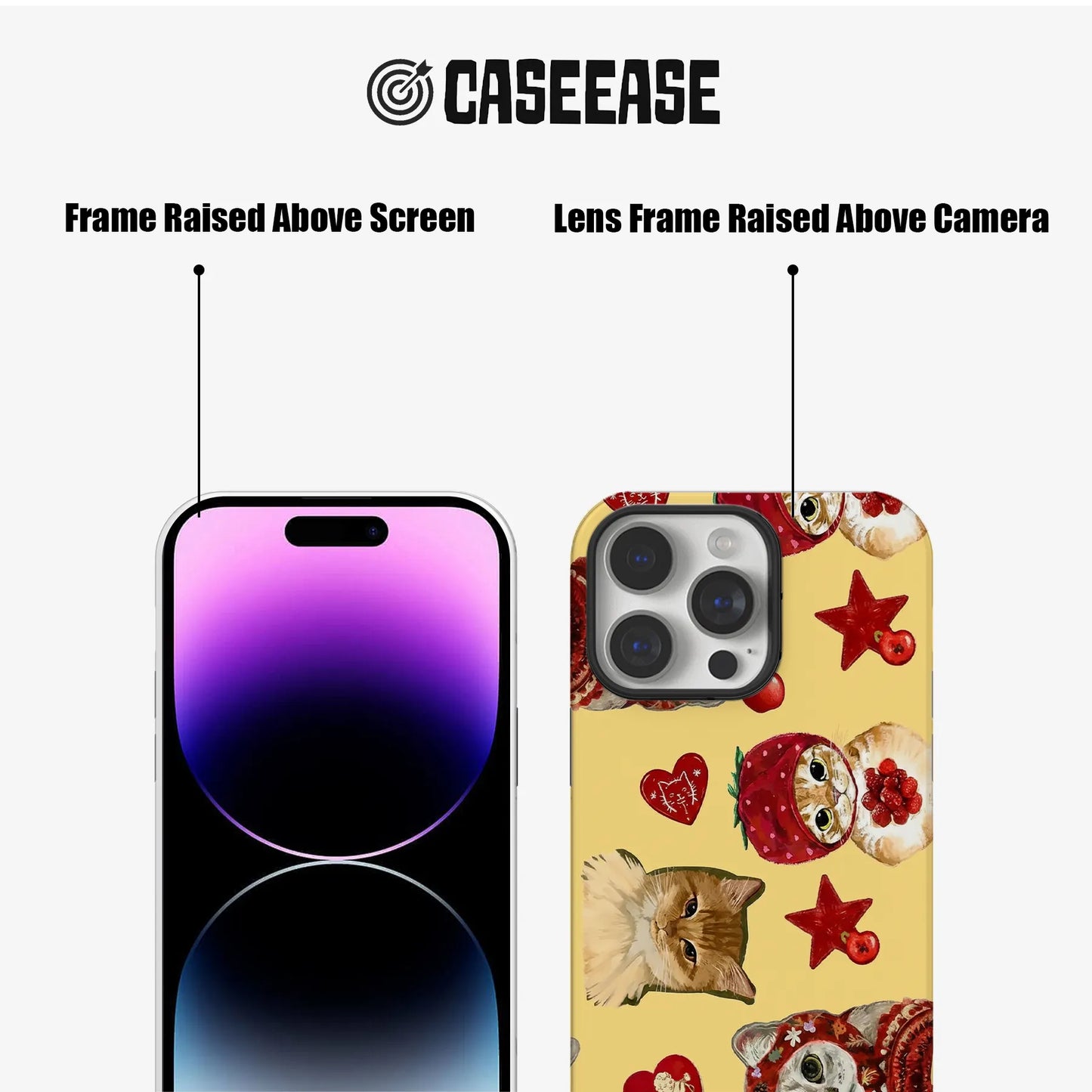 Bonita funda para teléfono con gato y fresa