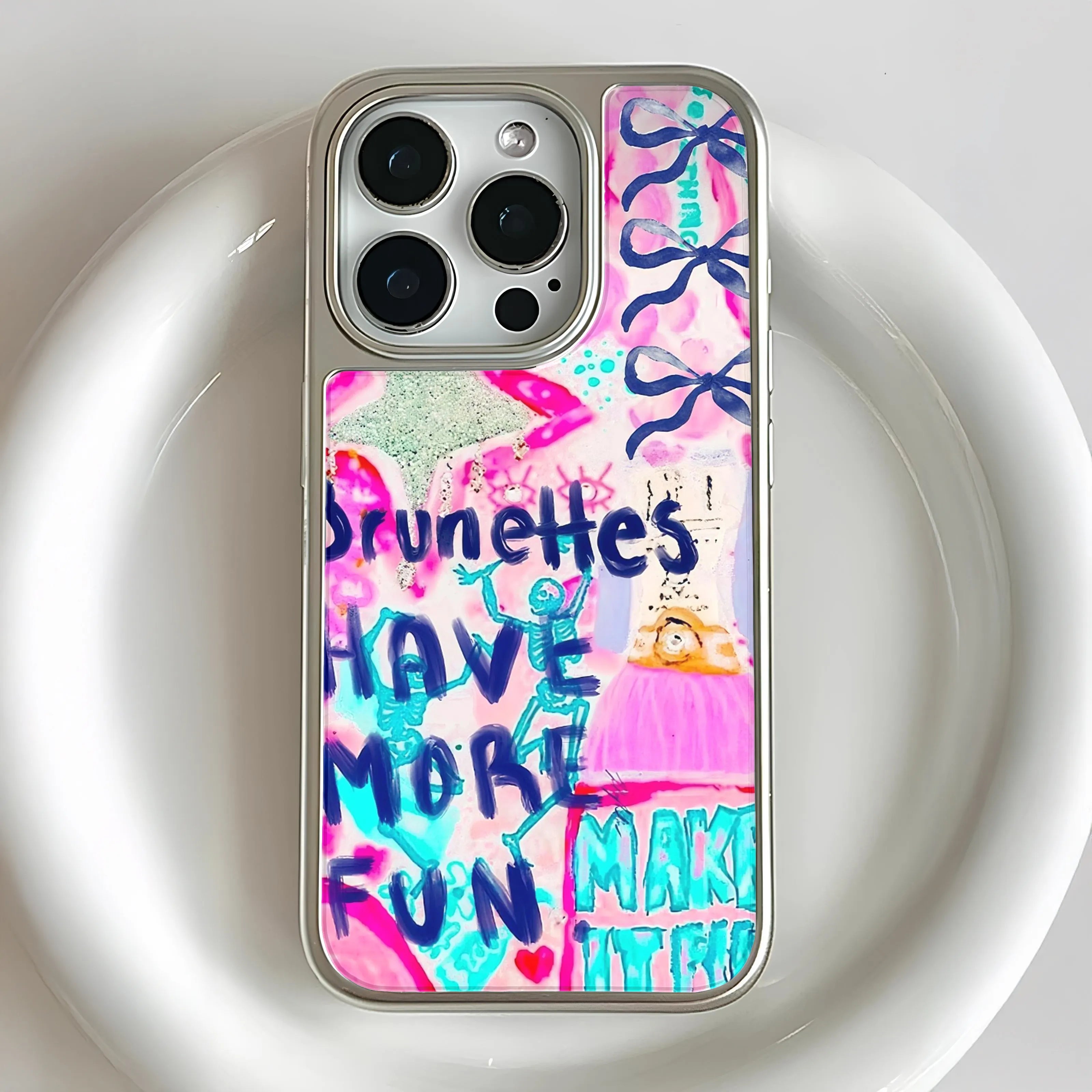 Holographic Chrome Brunettes Phone Case - Fun and Artistic Design
