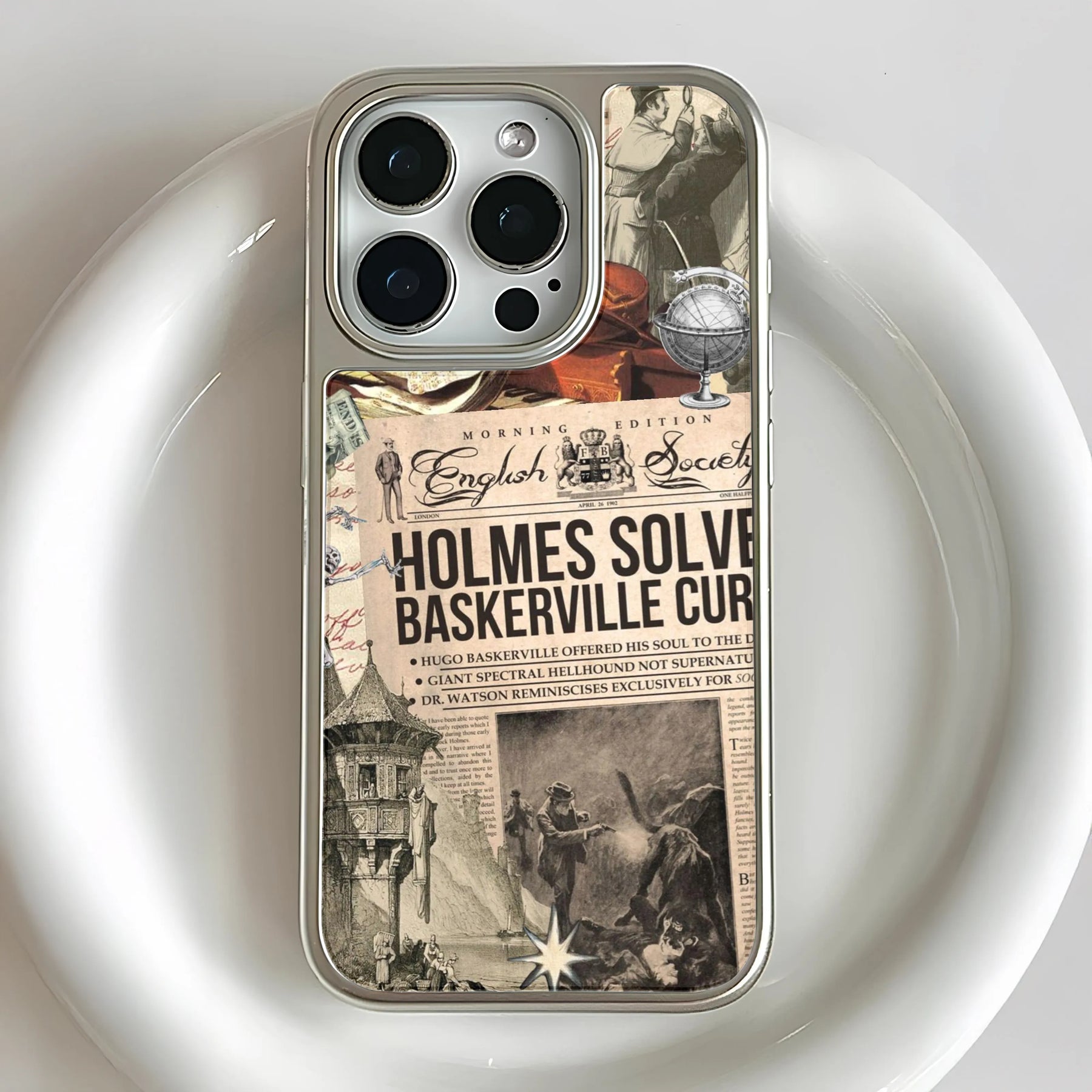 Funda para teléfono holográfica cromada de Sherlock Holmes - Diseño de collage vintage