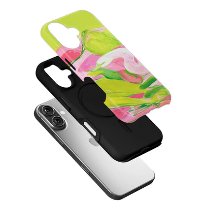 Vibrant Floral Phone Case with Abstract Art