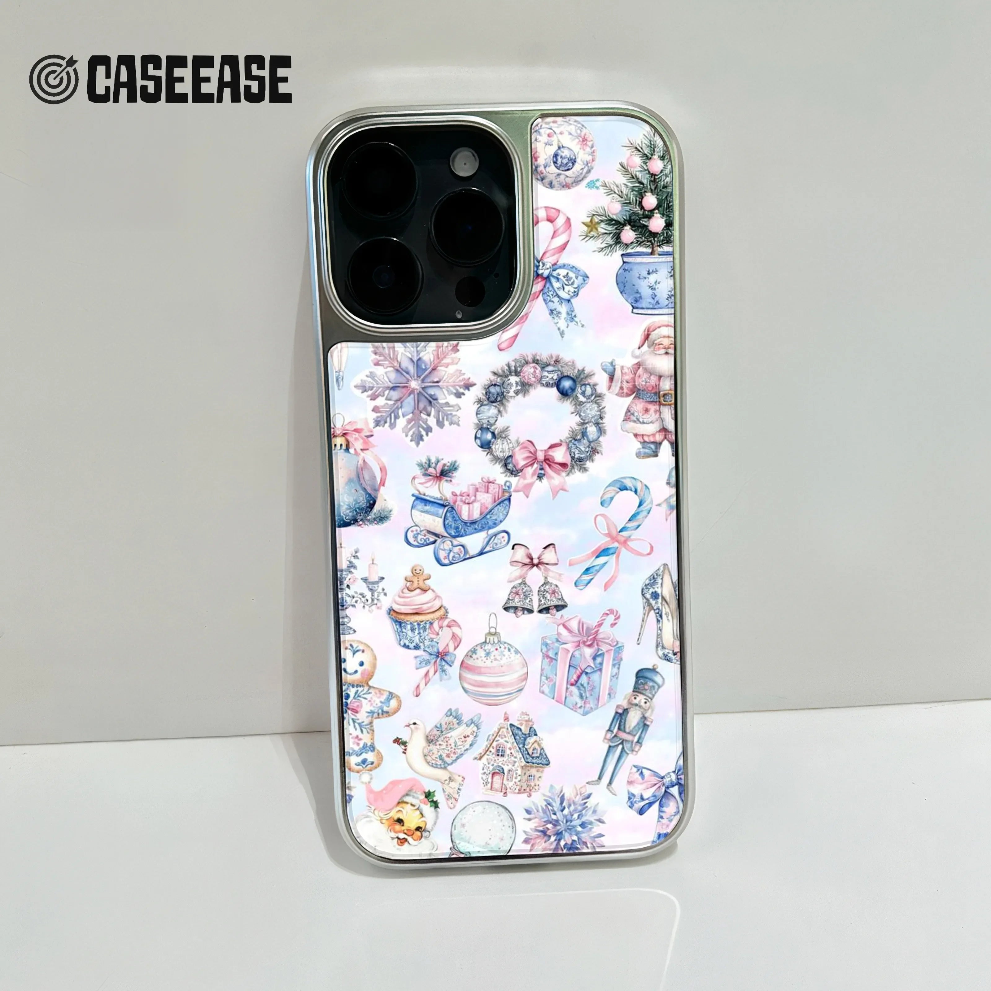Holographic Chrome Christmas Phone Case - Festive Holiday Print