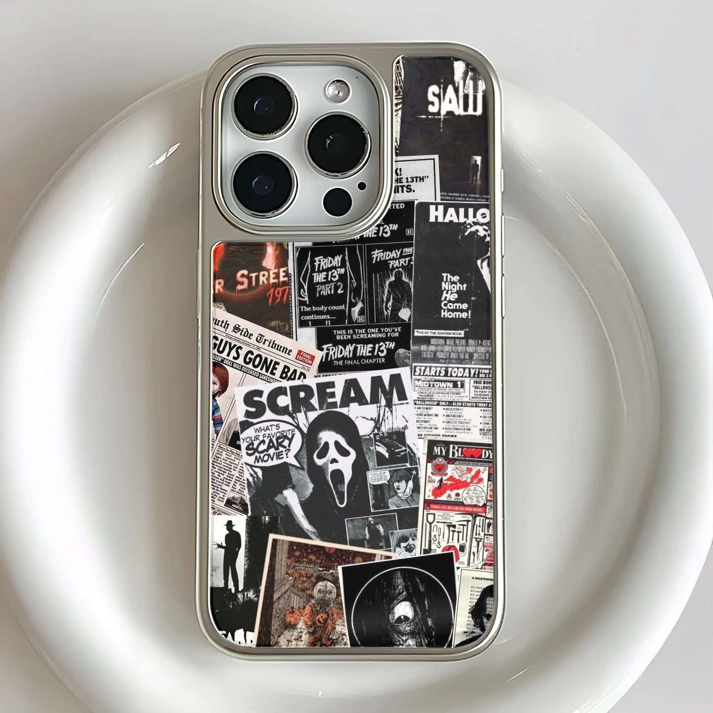 Holographic Chrome Horror Movie Phone Case - Retro Design & Durable Protection