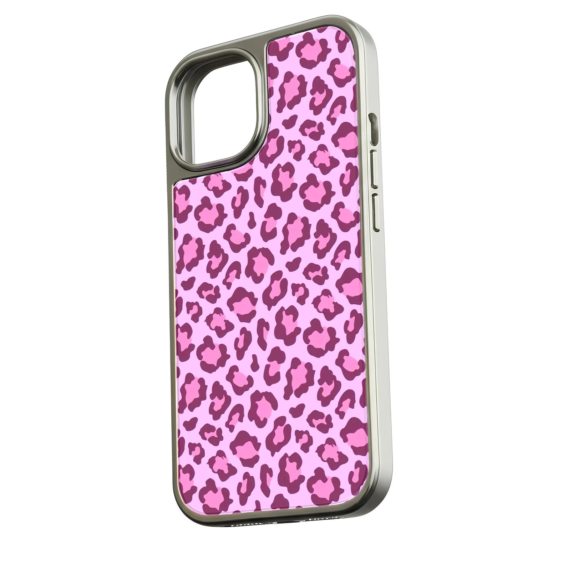 Funda holográfica de leopardo rosa cromado para iPhone 15 Pro: elegante estampado animal