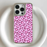 Funda holográfica de leopardo rosa cromado para iPhone 15 Pro: elegante estampado animal
