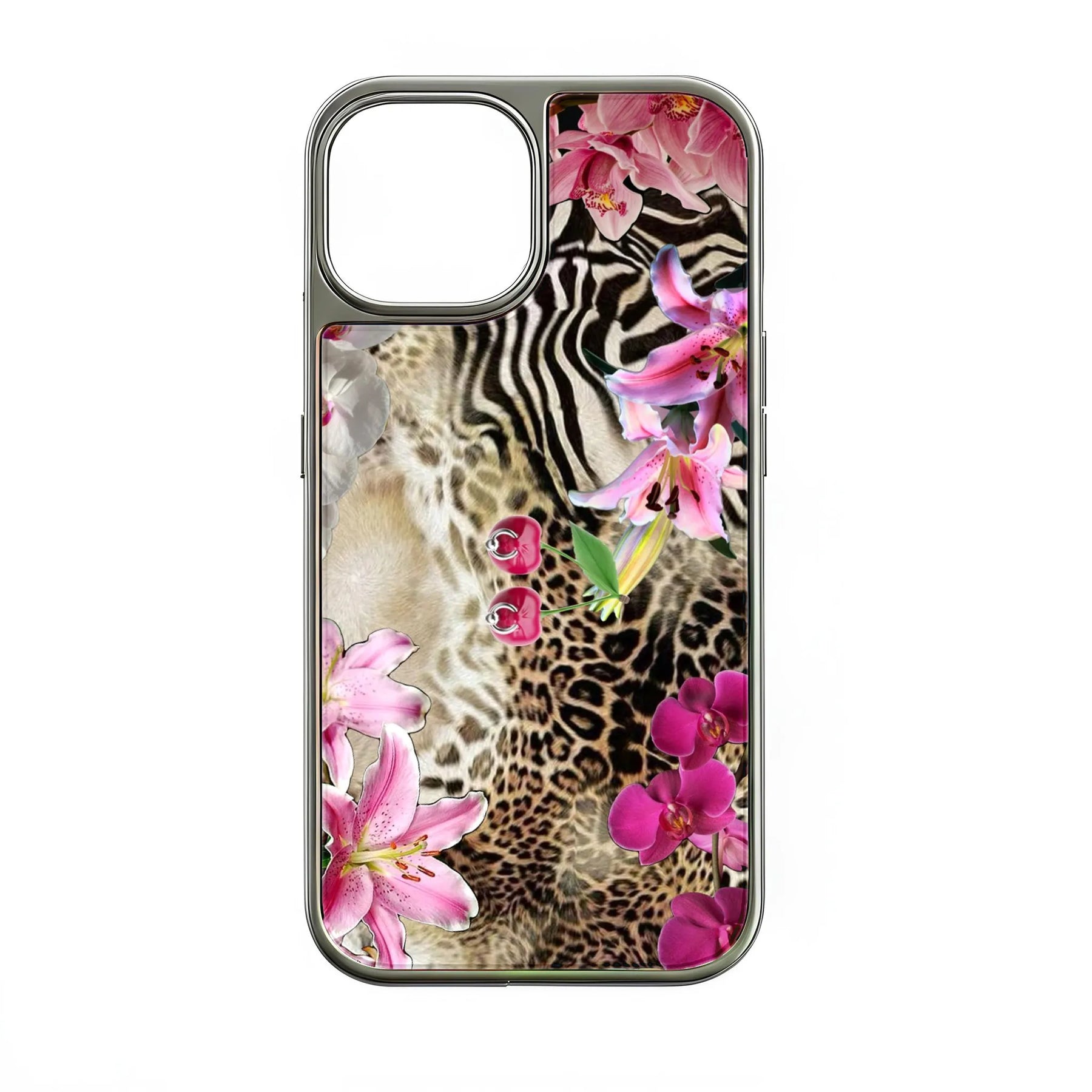 Funda para teléfono holográfica cromada con estampado floral exótico: la naturaleza se une al estilo