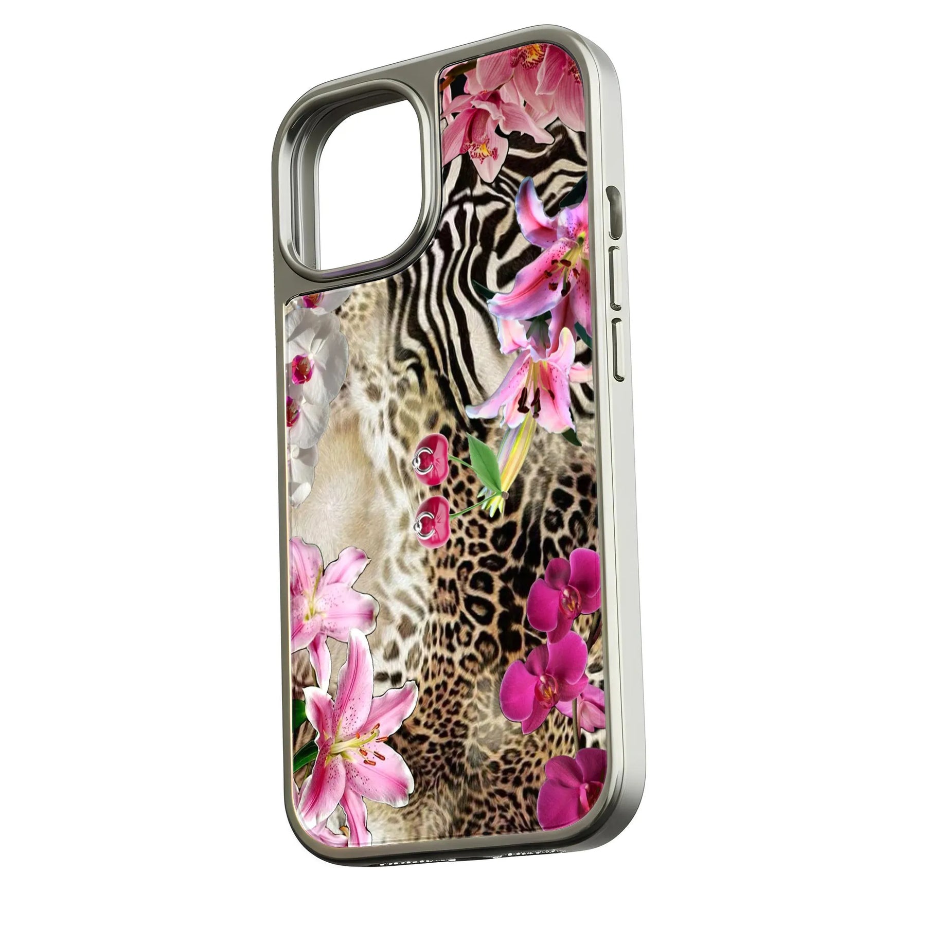 Funda para teléfono holográfica cromada con estampado floral exótico: la naturaleza se une al estilo