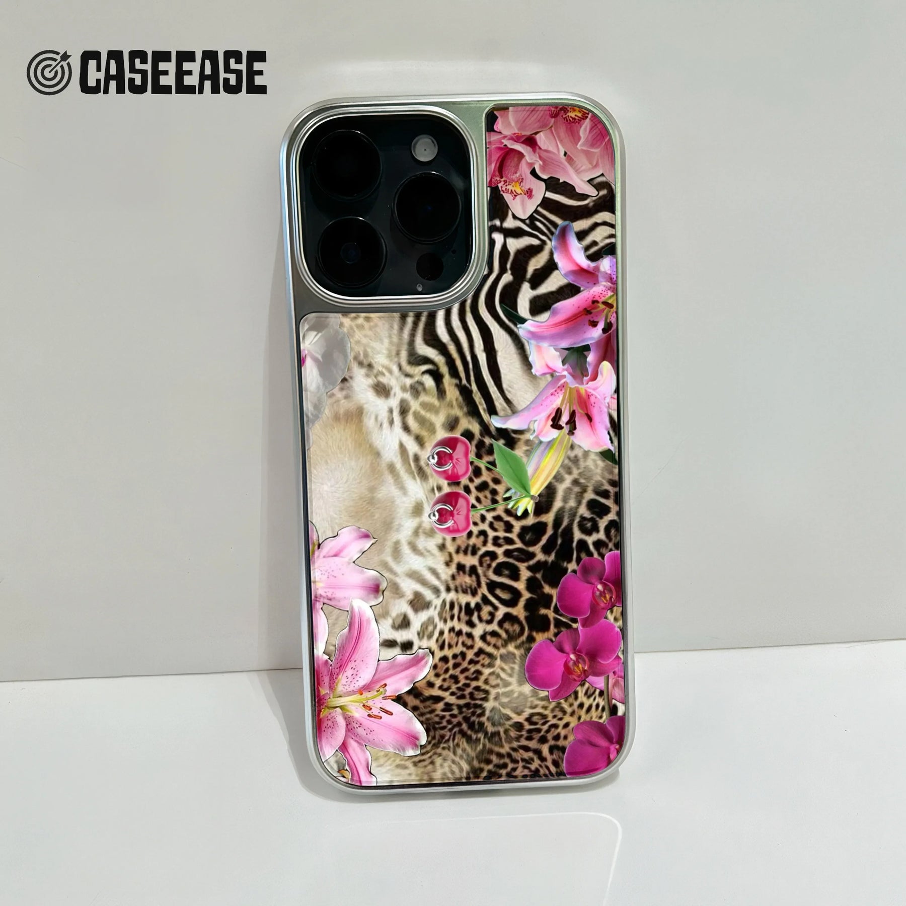 Funda para teléfono holográfica cromada con estampado floral exótico: la naturaleza se une al estilo