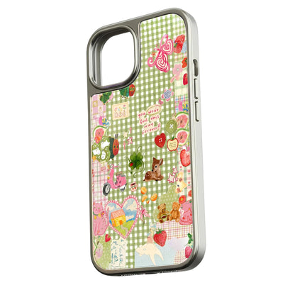 Holographic Chrome Phone Case - Green Gingham Collage Design