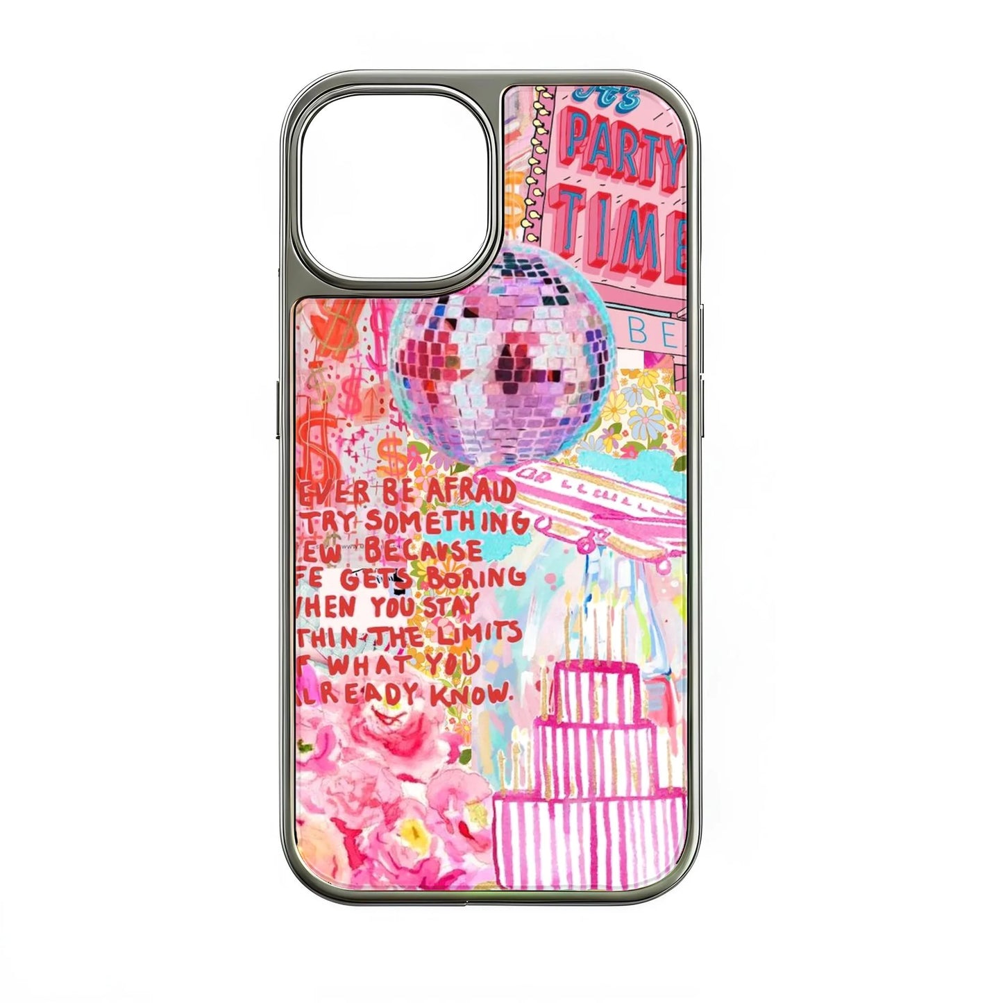Funda para teléfono holográfica cromada con diseño de fiesta - Diseño disco colorido