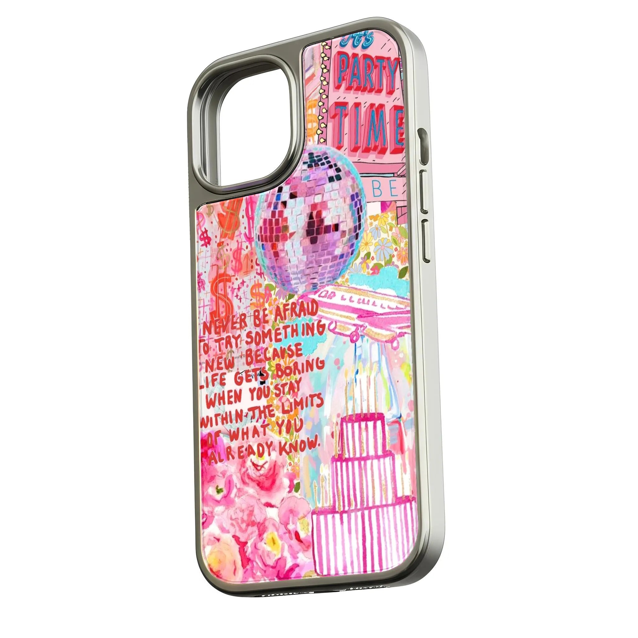 Holographic Chrome Party Time Phone Case - Colorful Disco Design