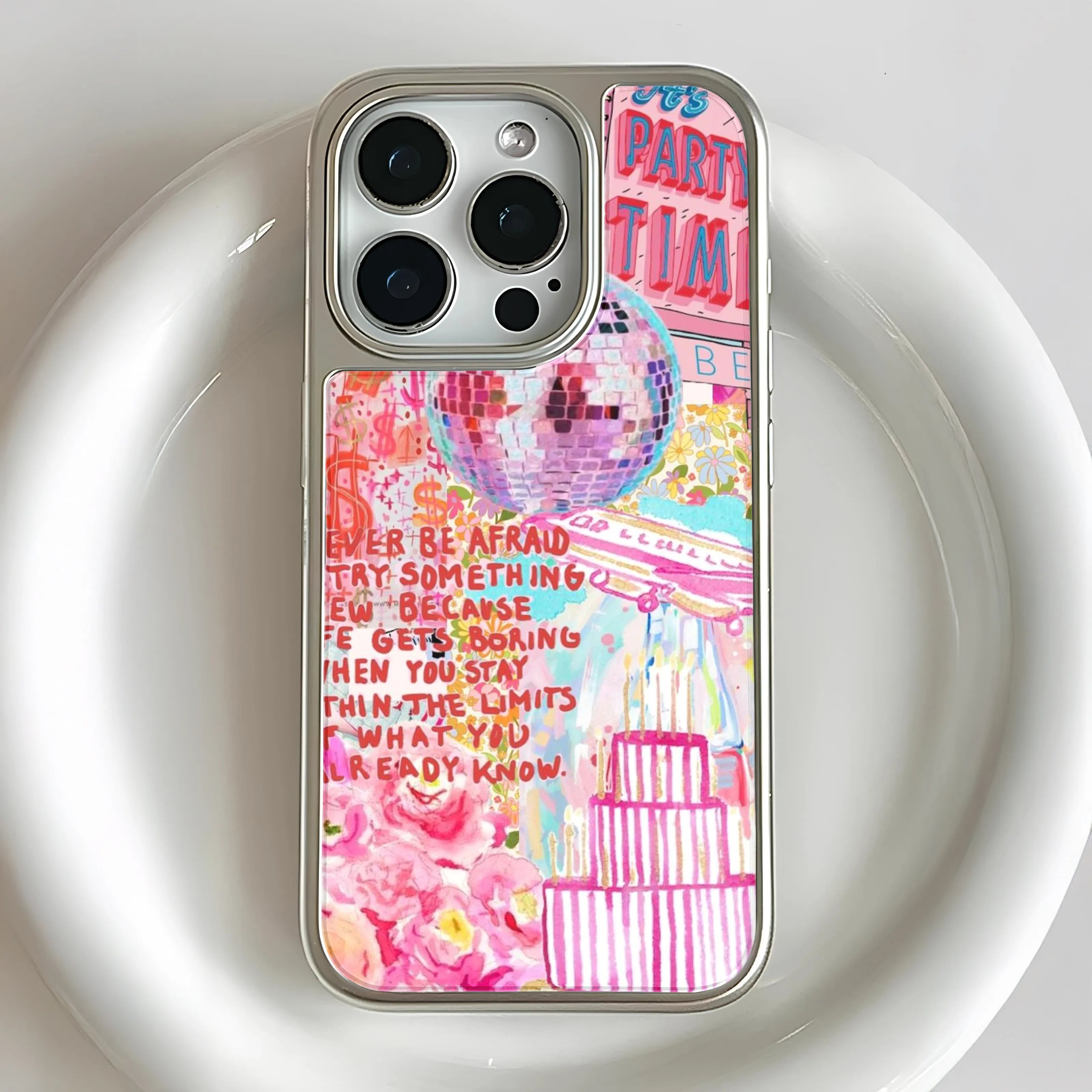 Holographic Chrome Party Time Phone Case - Colorful Disco Design