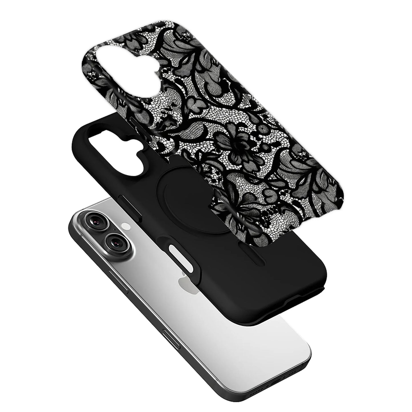 Elegante funda de teléfono de encaje negro