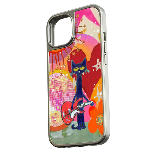 Holographic Chrome Phone Case - Funky Cat Design