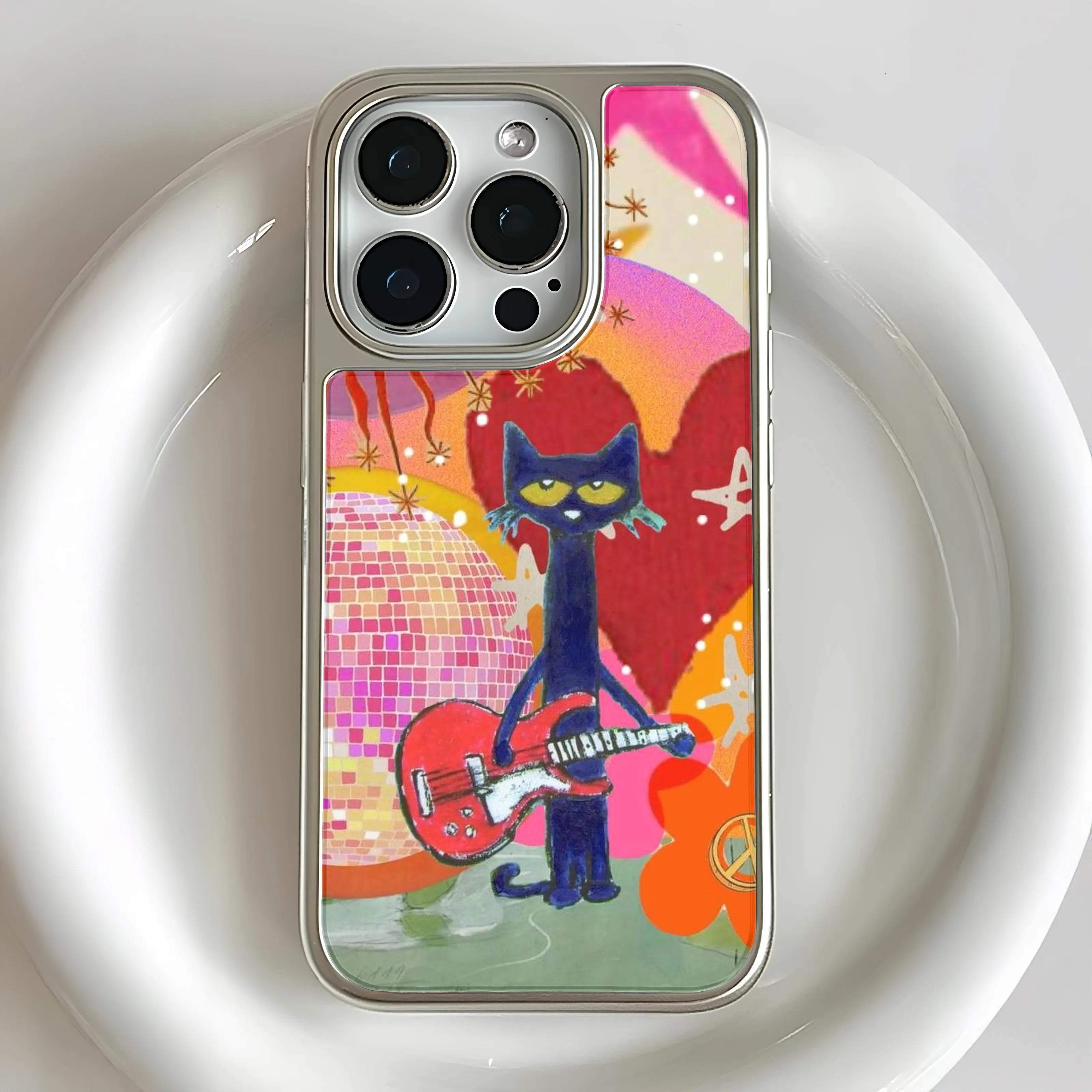 Holographic Chrome Phone Case - Funky Cat Design