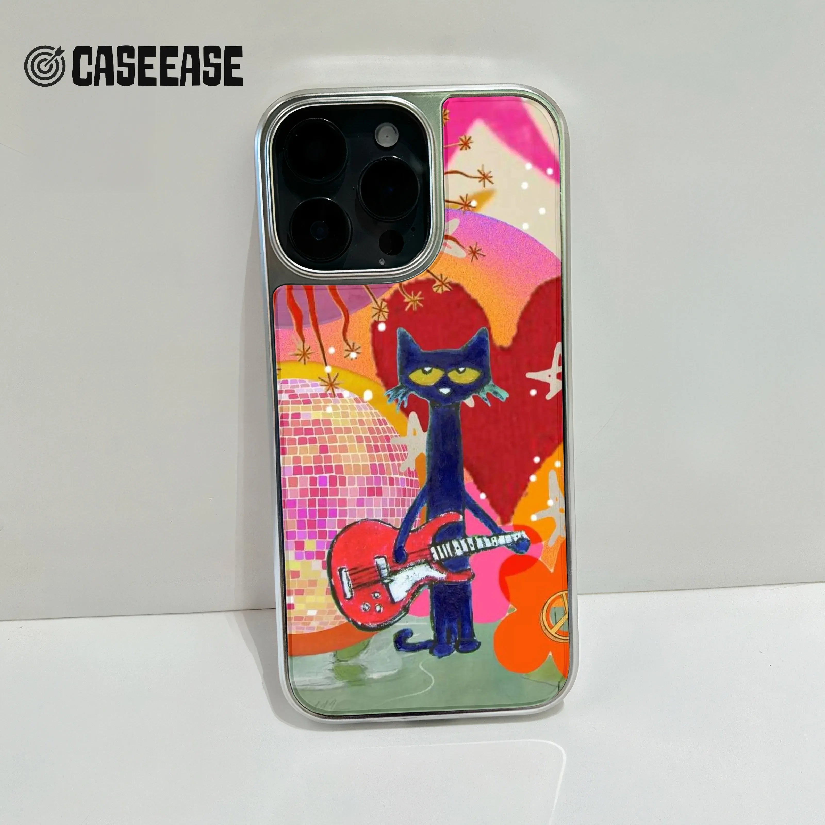 Holographic Chrome Phone Case - Funky Cat Design