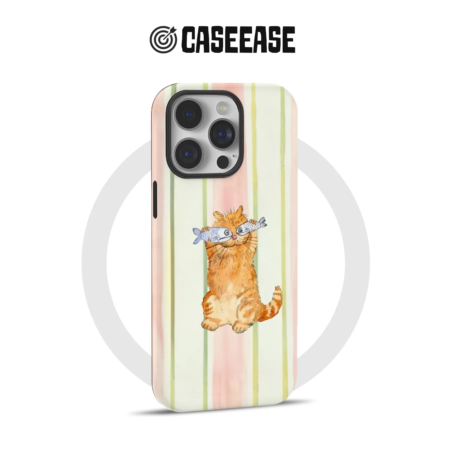 Cute Ginger Cat Phone Case with Fish Design