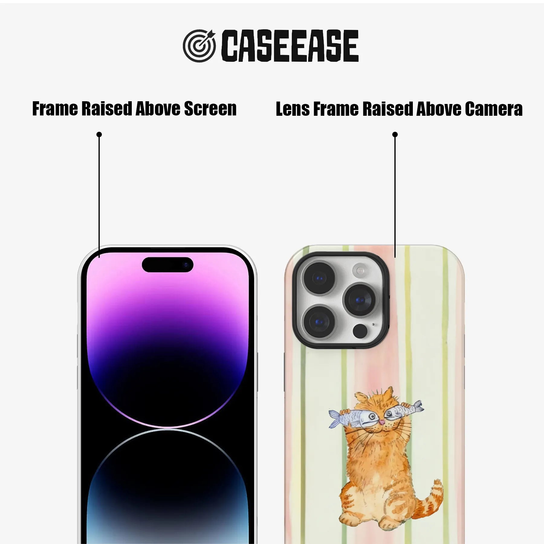 Cute Ginger Cat Phone Case with Fish Design