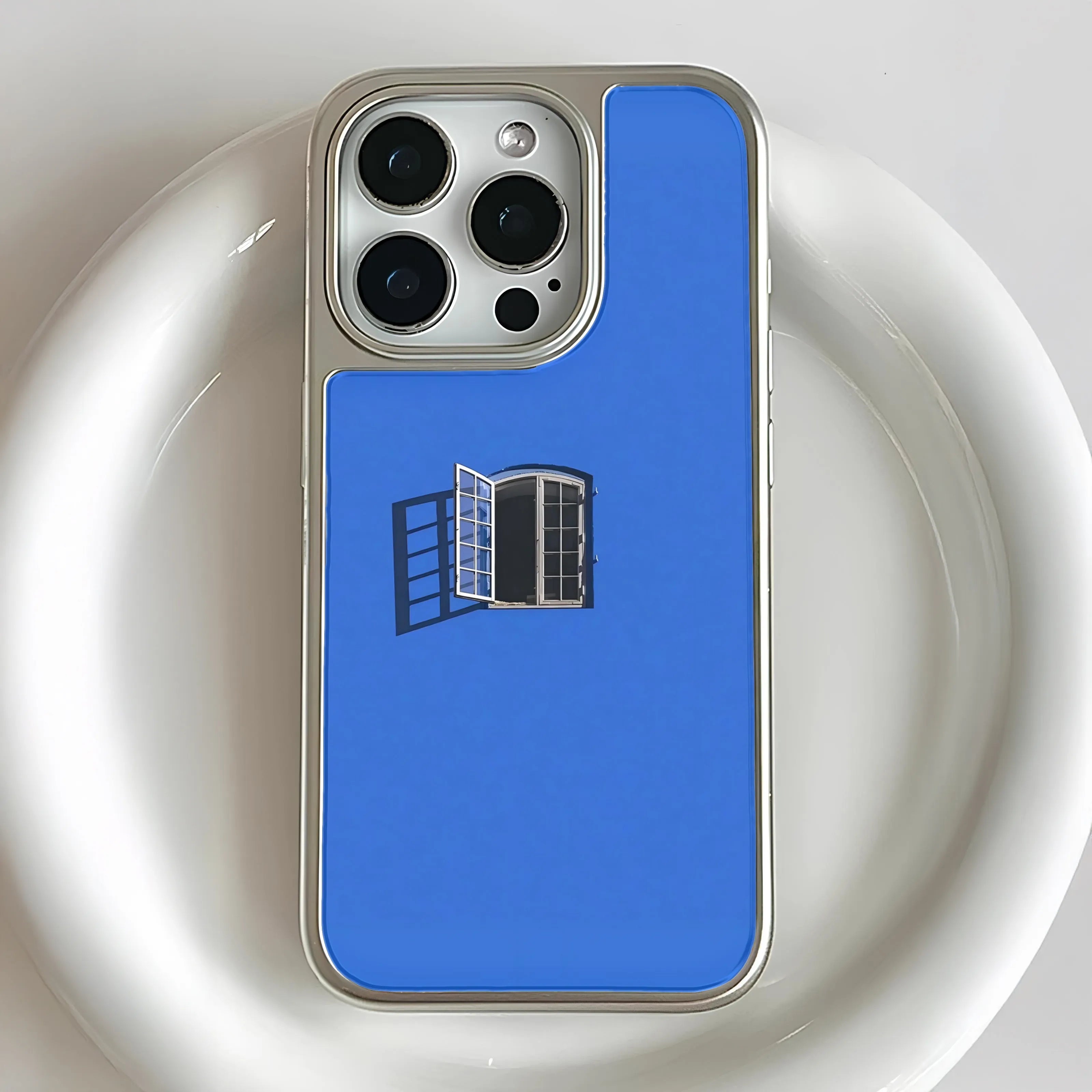 Holographic Chrome iPhone 14 Pro Case - Blue Window Design