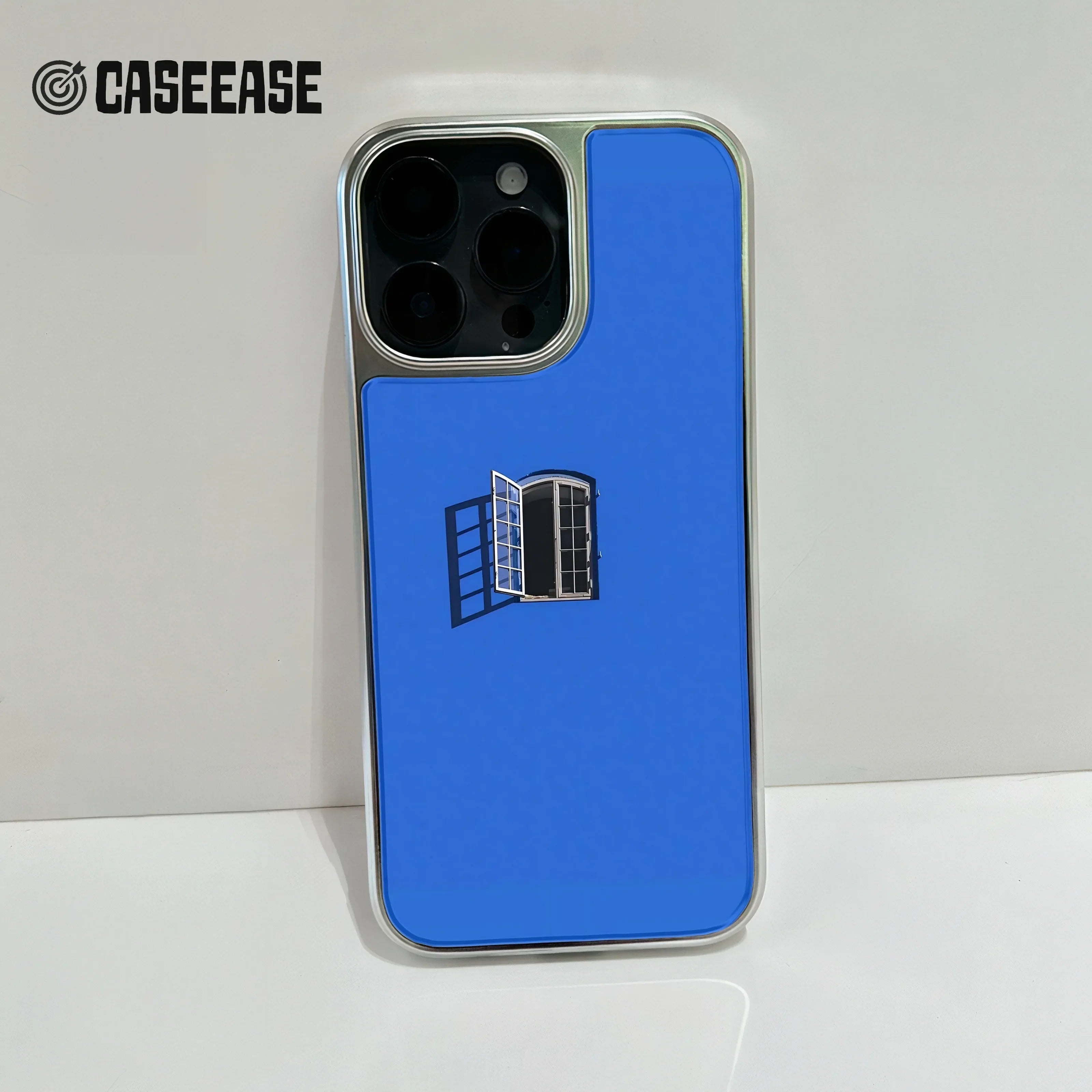 Holographic Chrome iPhone 14 Pro Case - Blue Window Design