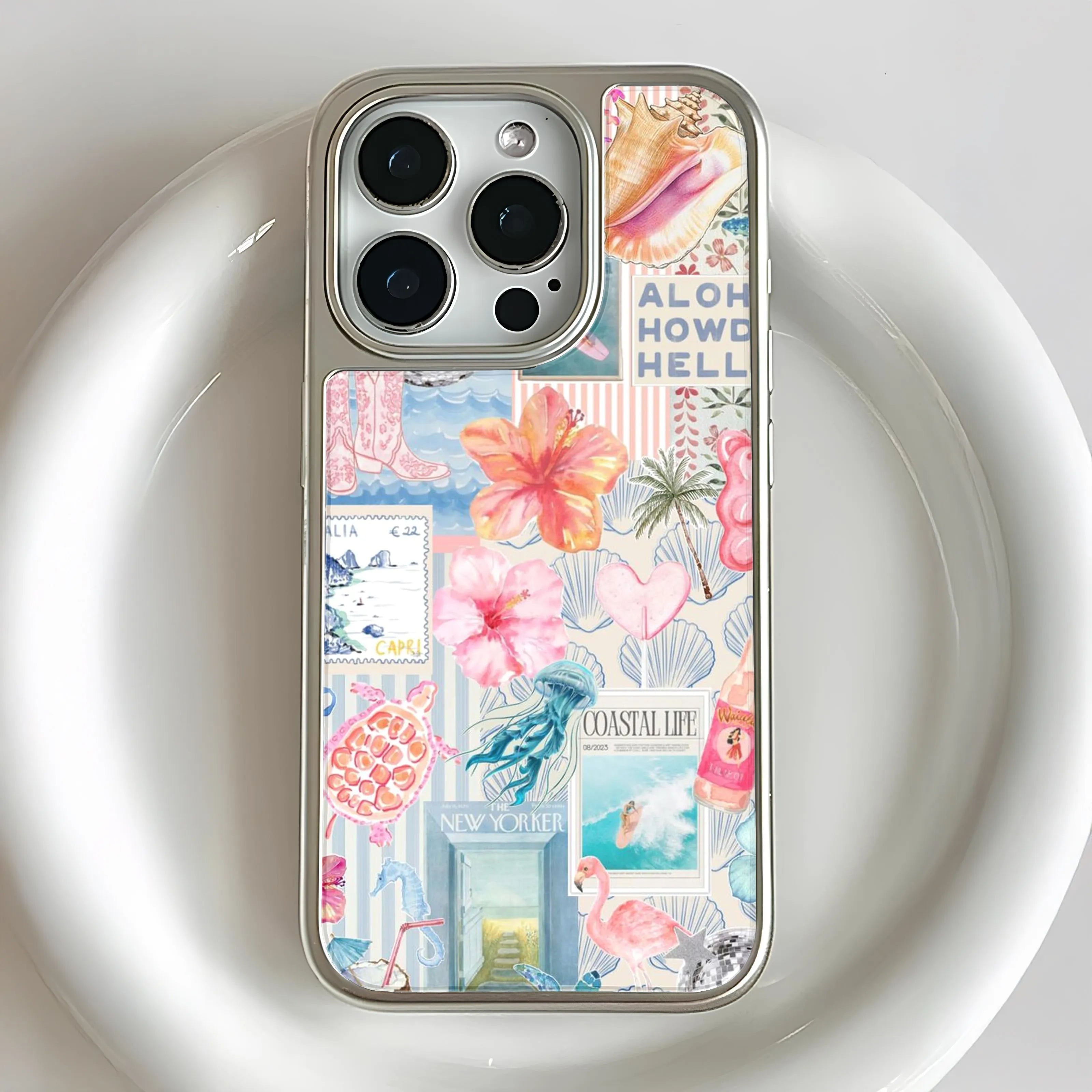 Holographic Chrome Coastal Phone Case - Beach Vibes & Colorful Design