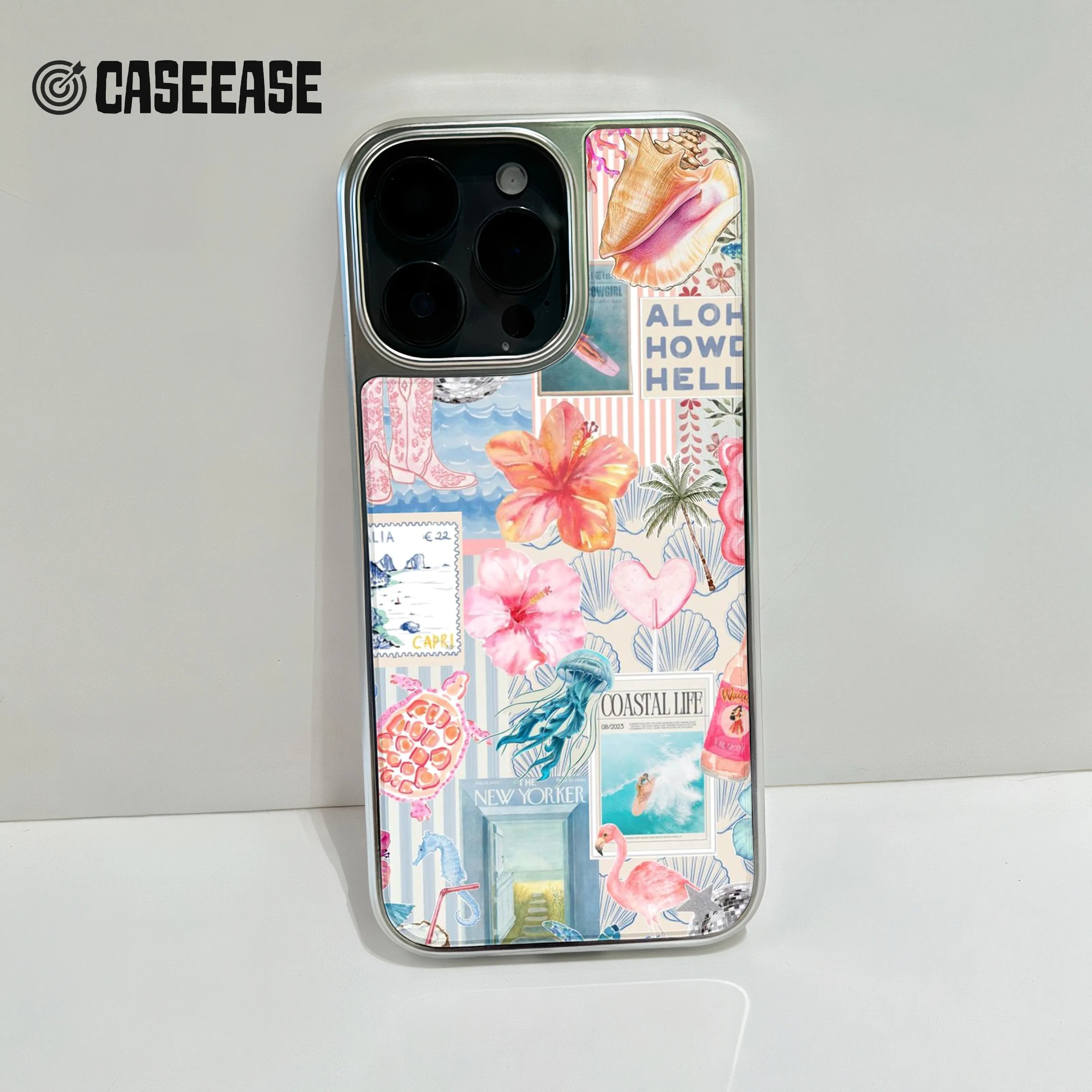 Holographic Chrome Coastal Phone Case - Beach Vibes & Colorful Design