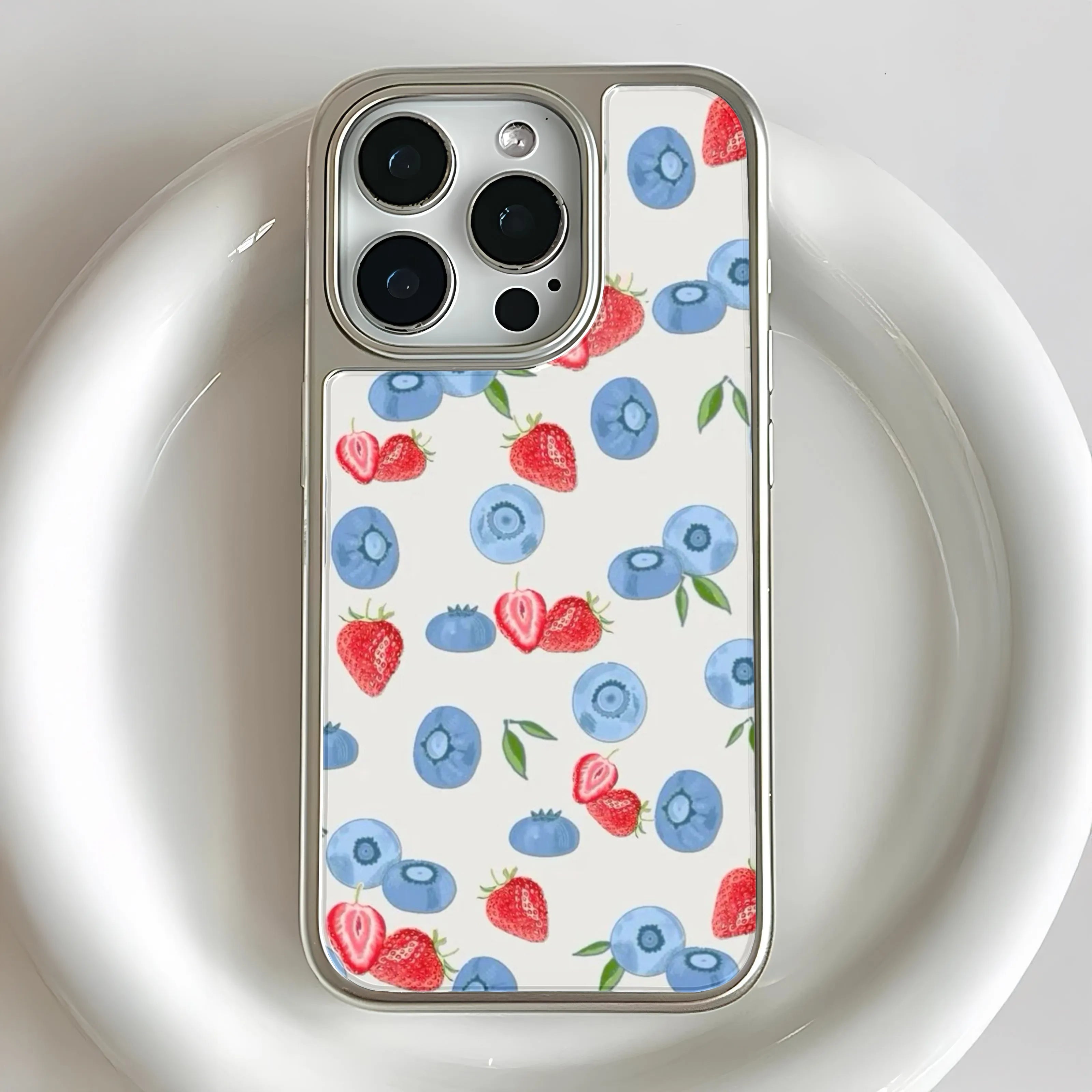 Holographic Chrome Berry Phone Case - Stylish Fruit Design