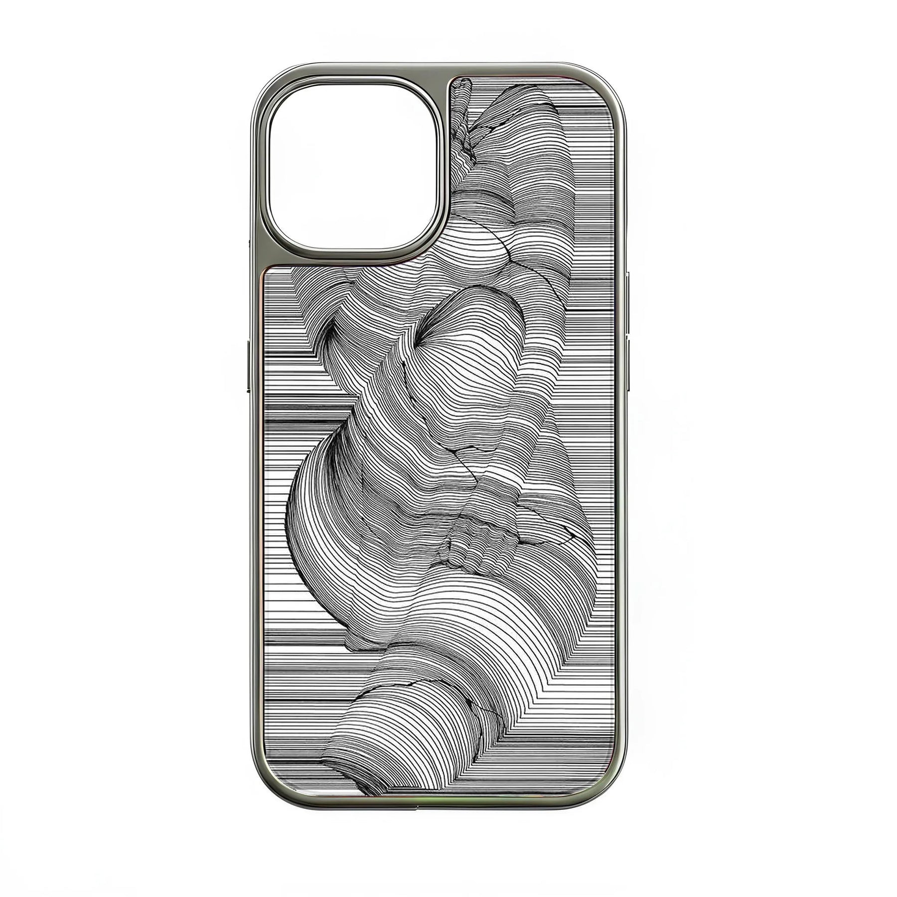Funda holográfica cromada para iPhone 15 Pro - Diseño artístico de líneas negras