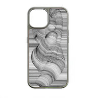 Funda holográfica cromada para iPhone 15 Pro - Diseño artístico de líneas negras