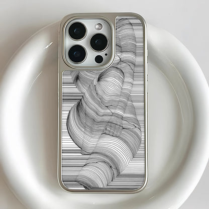 Holographic Chrome Phone Case for iPhone 15 Pro - Artistic Black Line Design