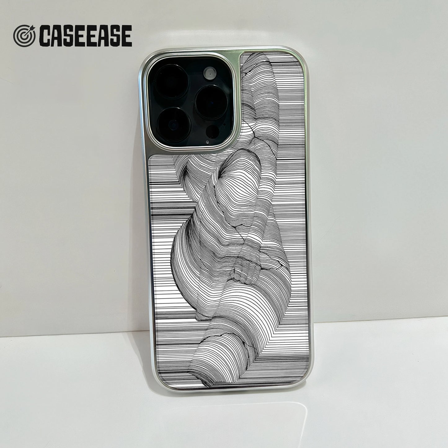 Holographic Chrome Phone Case for iPhone 15 Pro - Artistic Black Line Design